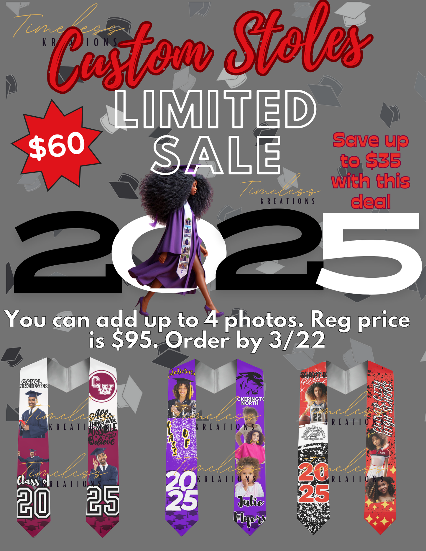 Custom graduation stole (with photos, school, mascot & more!)