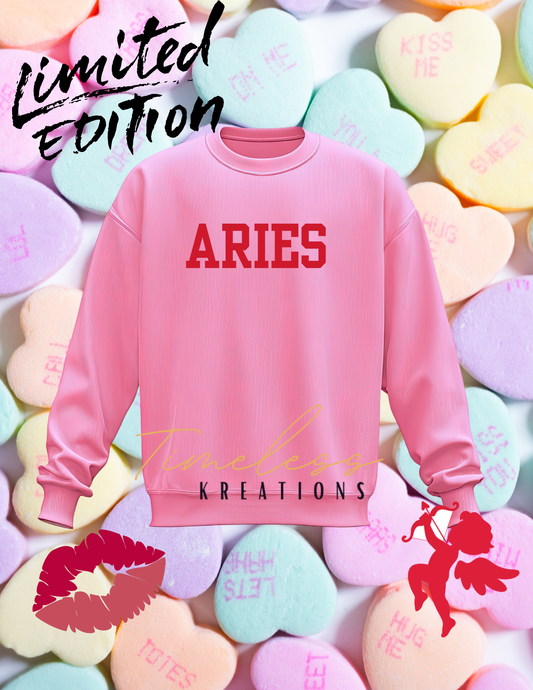 Valentine’s theme Zodiac Sign Name T-shirt Sweatshirt in unisex youth adult sizes HTV Puff Vinyl